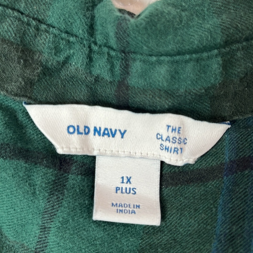 Old Navy, women’s button down blackwatch plaid shirt, size 1x, blue/green - Picture 5 of 6